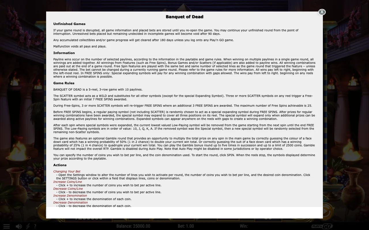 Game rules, page 1 — Banquet of Dead