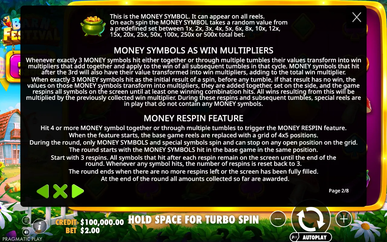 Money symbols as win multipliers — Barn Festival