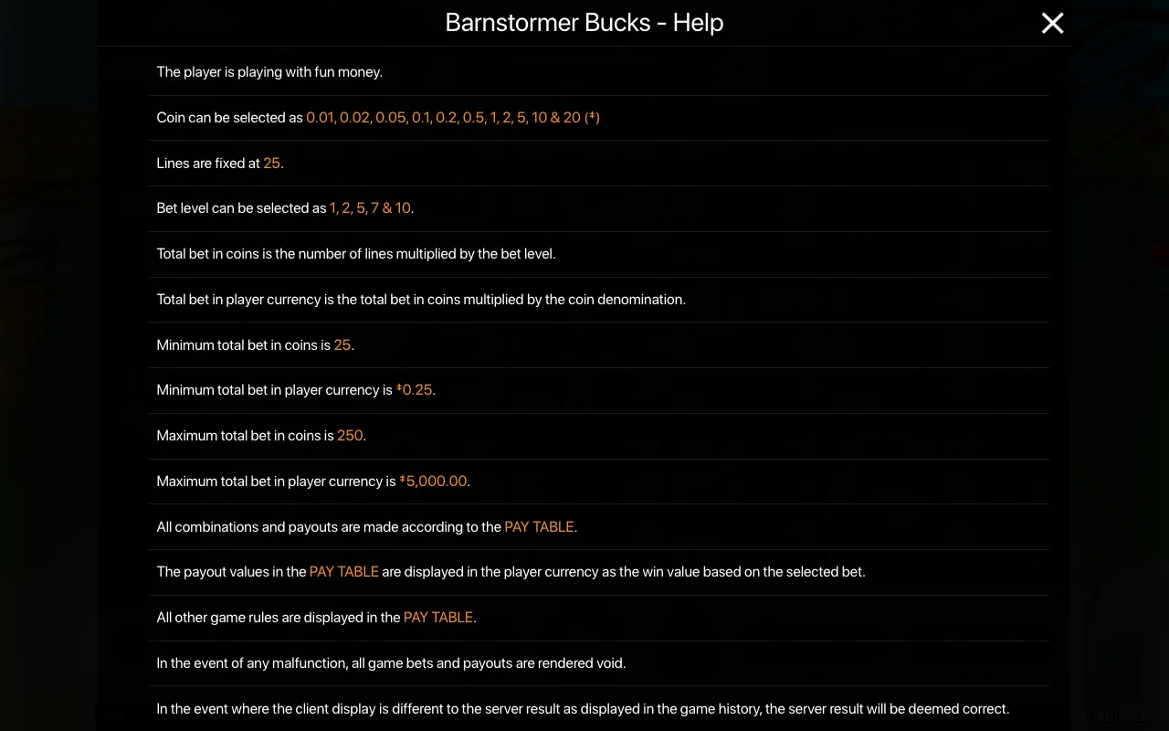 Game rules, page 1 — Barnstormer Bucks