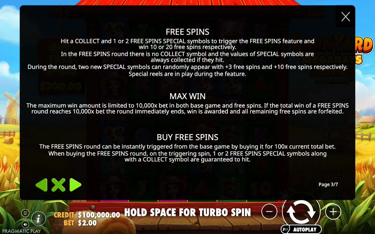 Free spins — Barnyard Megahays Megaways