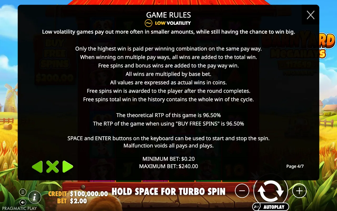 Game rules, page 4 — Barnyard Megahays Megaways