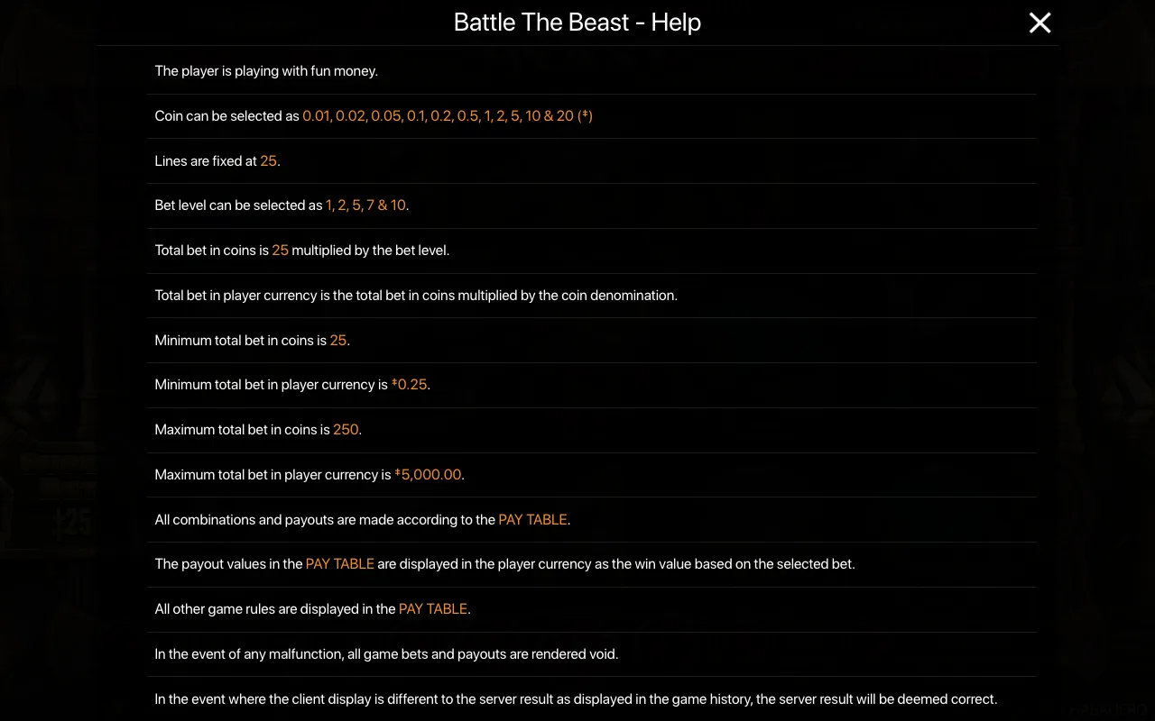 Game rules, page 1 — Battle The Beast