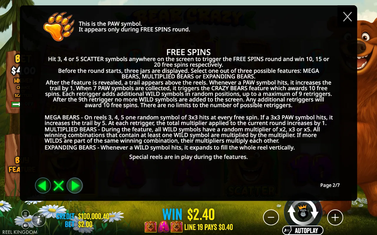 Free spins — Bear Crazy