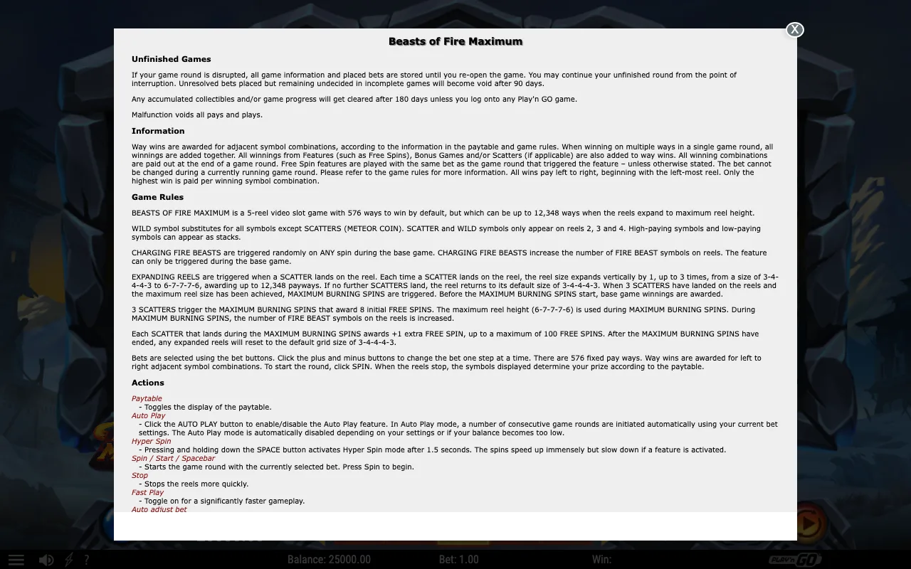 Game rules, page 1 — Beasts of Fire Maximum