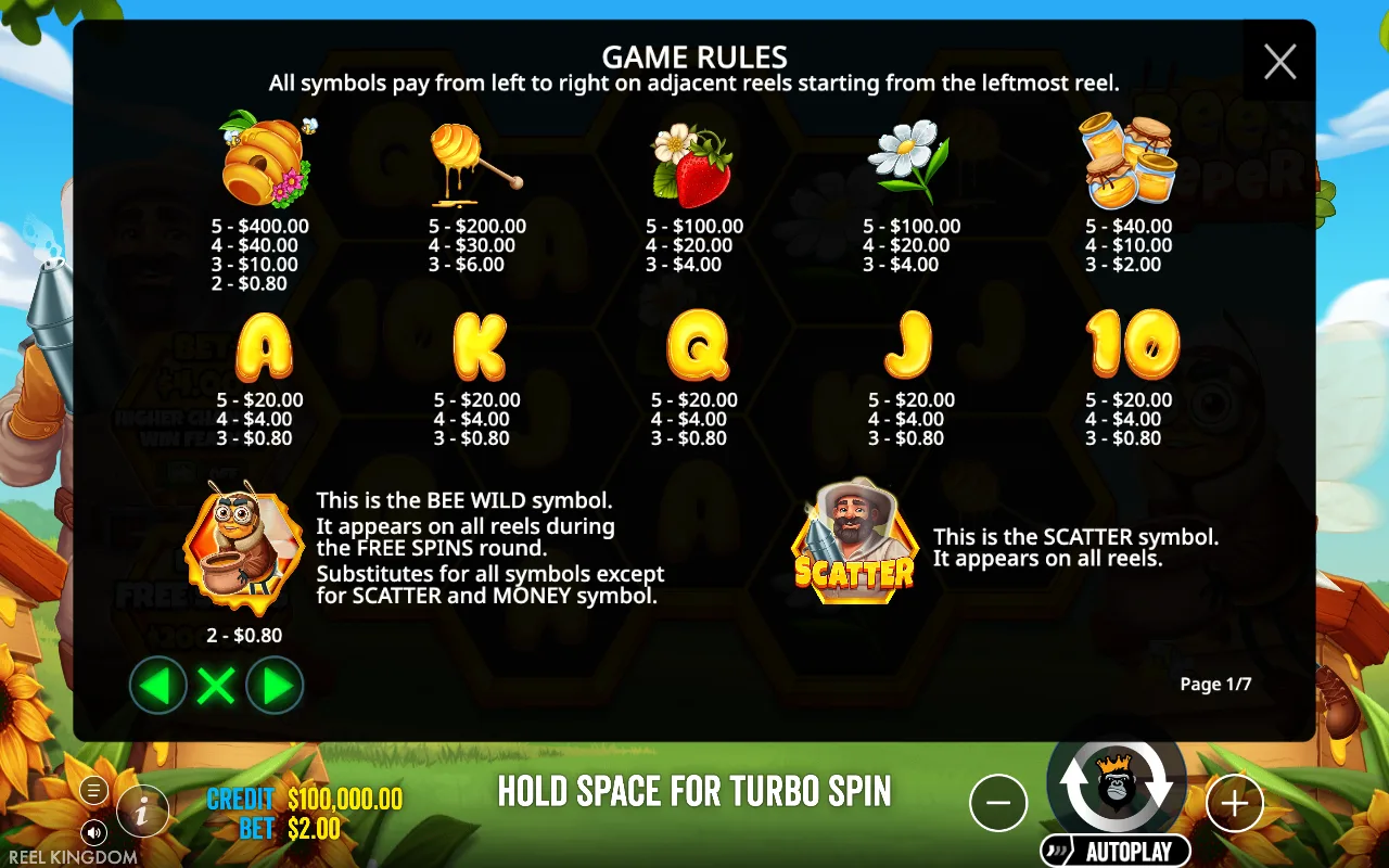 Game rules, page 1 — Bee Keeper