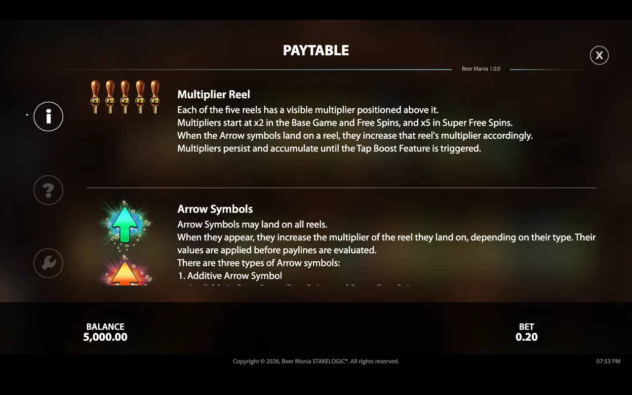 Paytable — Beer Mania