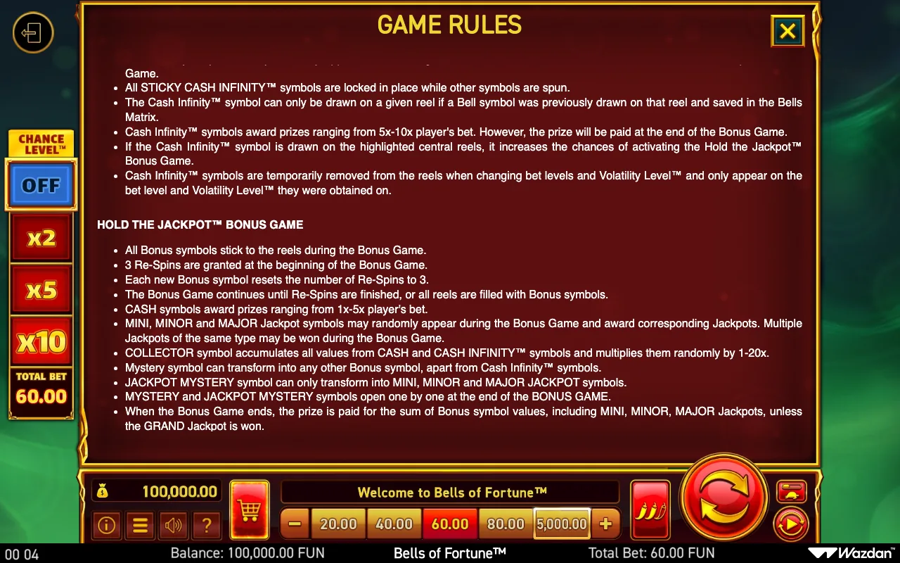 Game rules, page 14 — Bells of Fortune