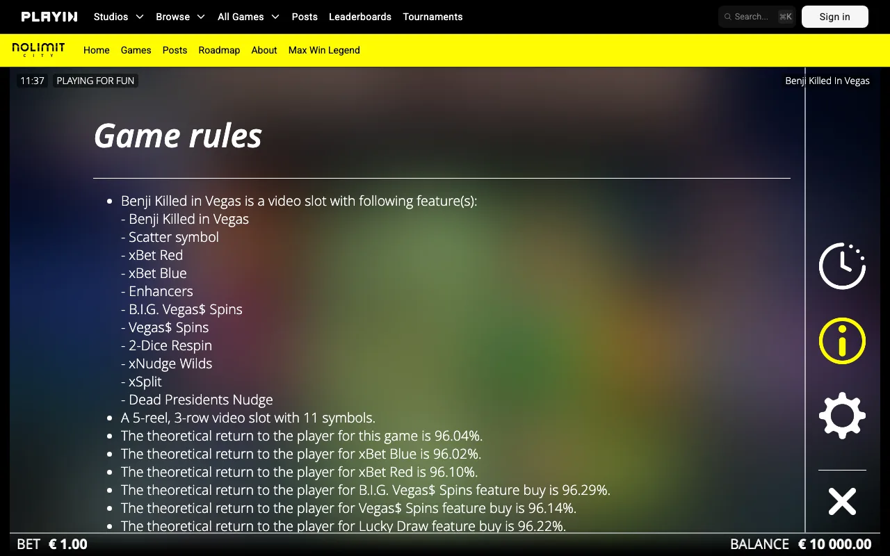 Game rules, page 1 — Benji Killed In Vegas