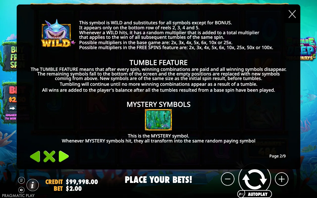 Game rules, page 2 — Beware the Deep Megaways
