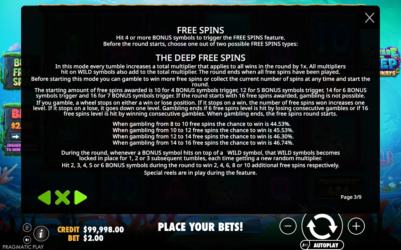 Free spins — Beware the Deep Megaways