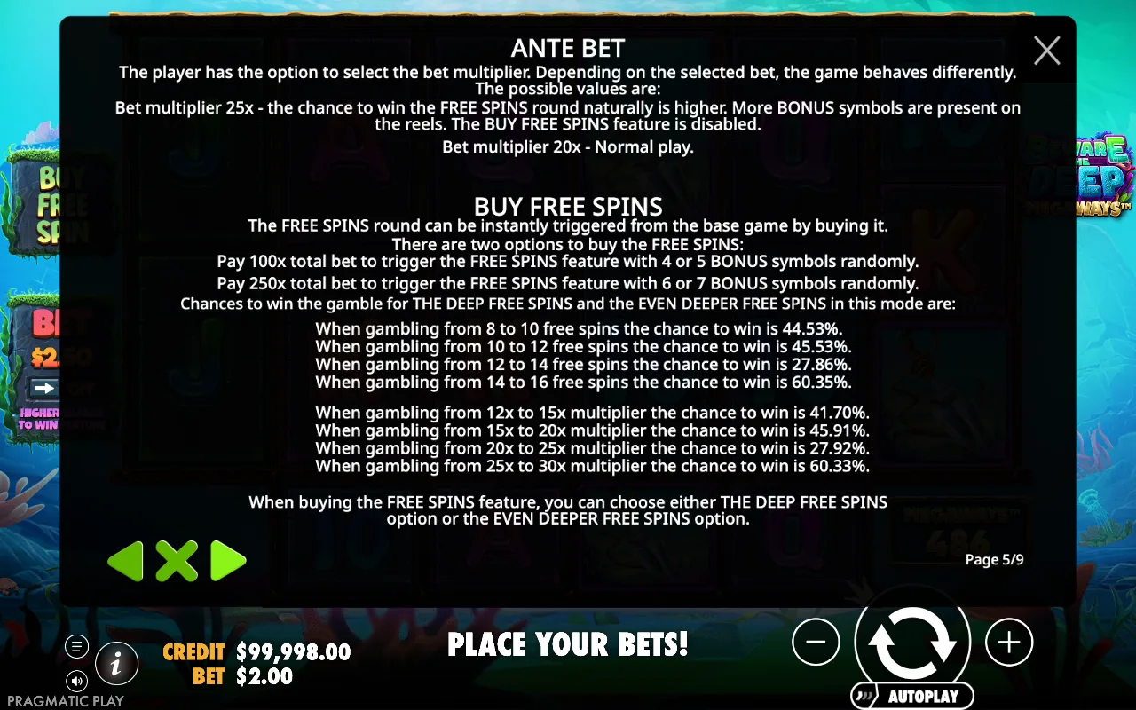 Buy free spins — Beware the Deep Megaways