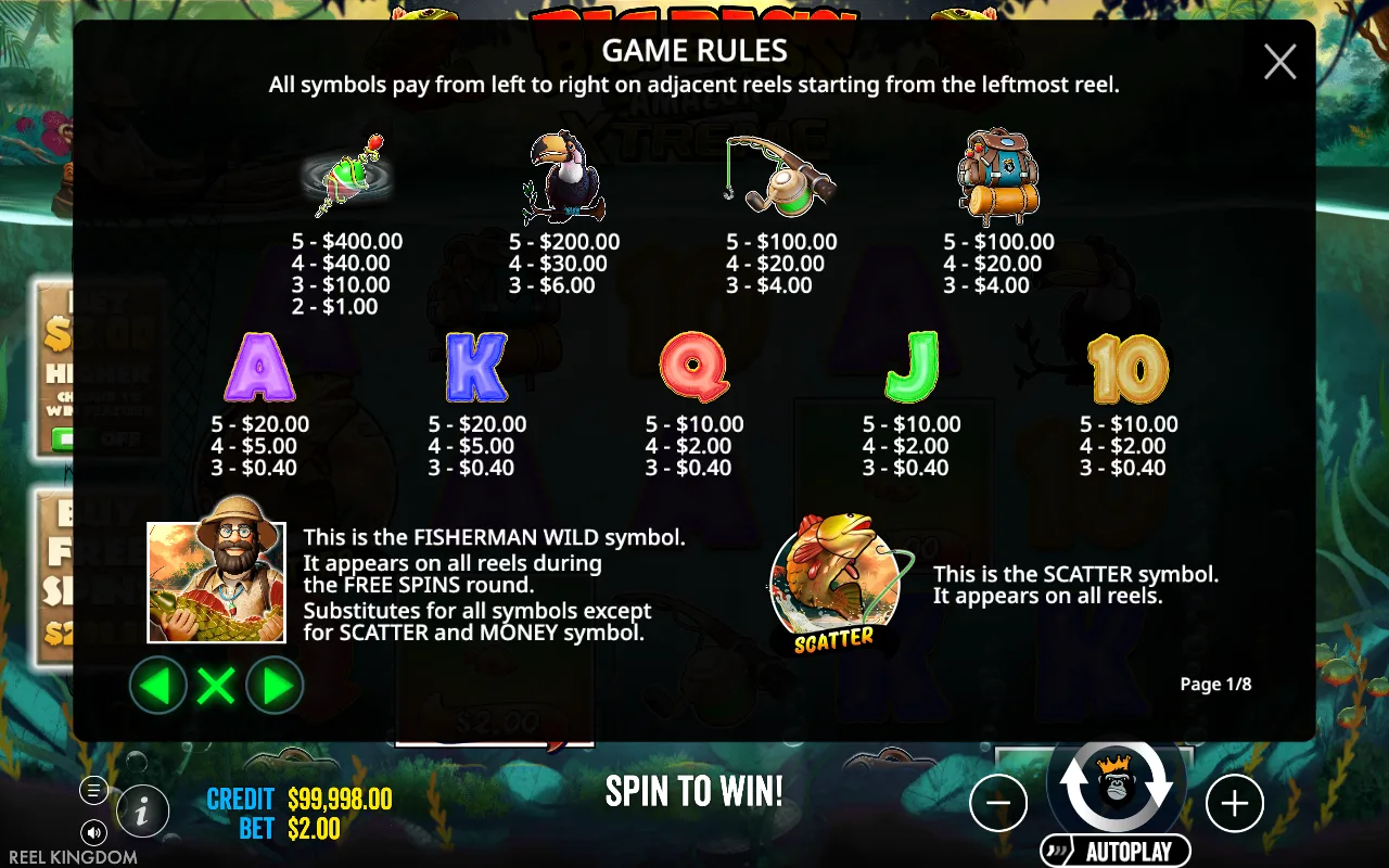 Game rules, page 1 — Big Bass Amazon Xtreme