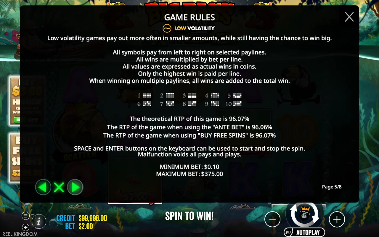 Game rules, page 5 — Big Bass Amazon Xtreme