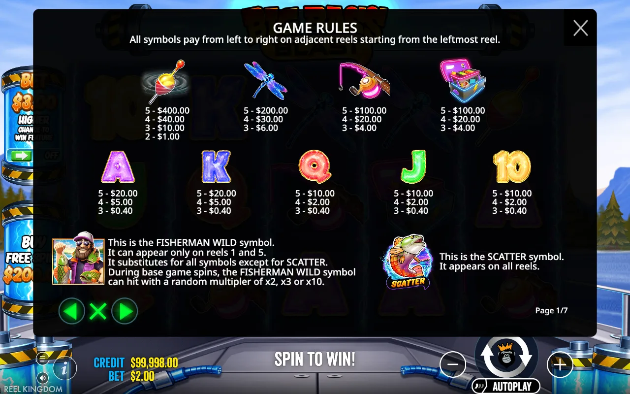 Game rules, page 1 — Big Bass Blast