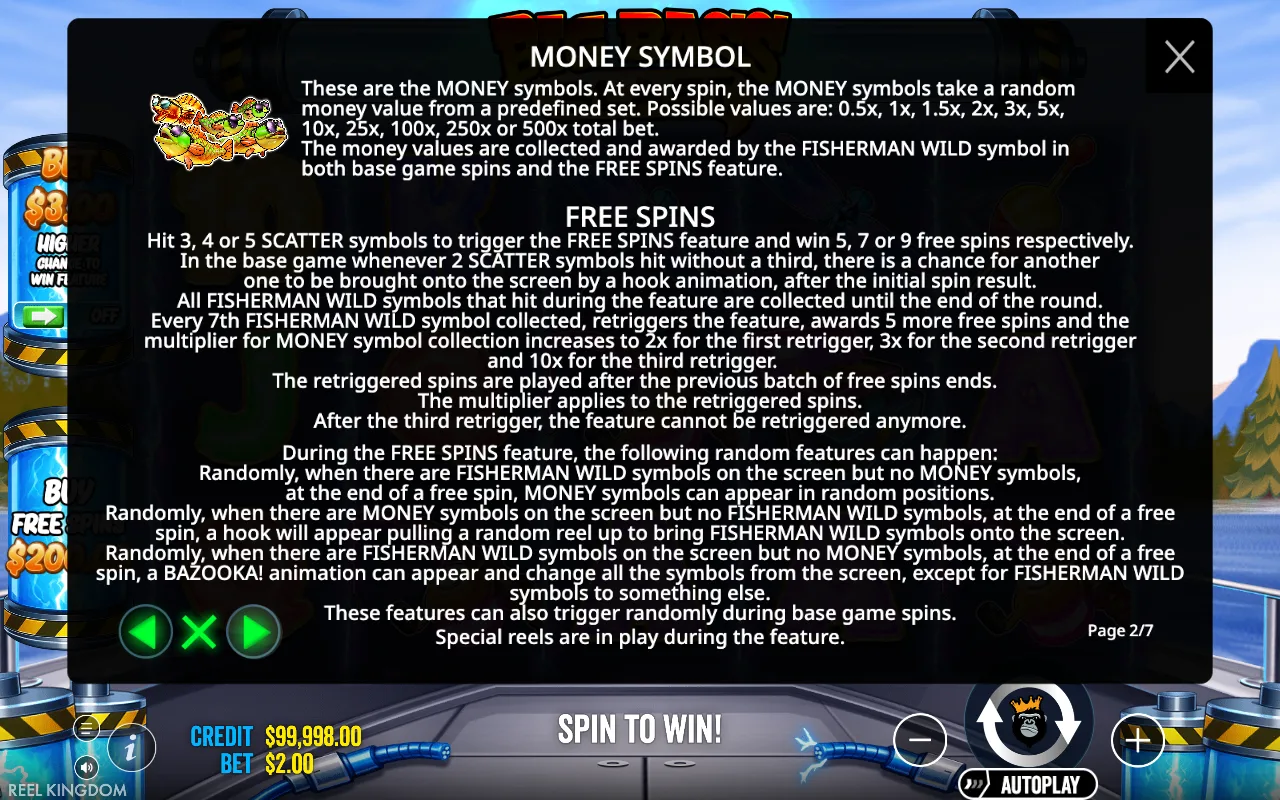 Game rules, page 2 — Big Bass Blast