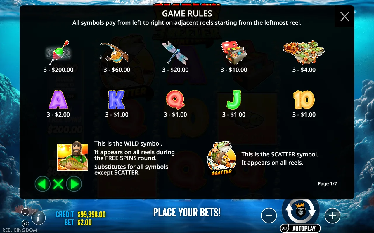 Game rules, page 1 — Big Bass Bonanza 3-Reeler