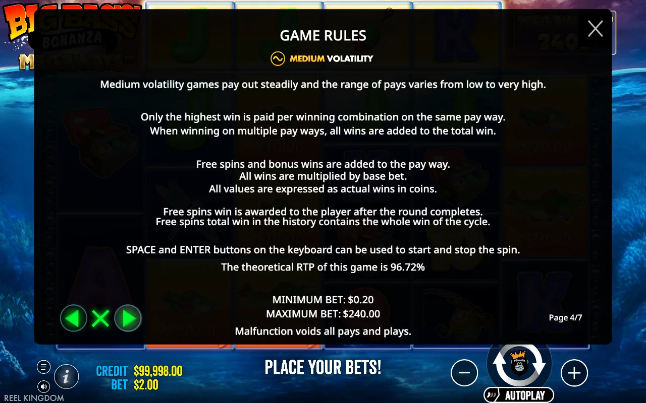 Game rules — Big Bass Bonanza Megaways
