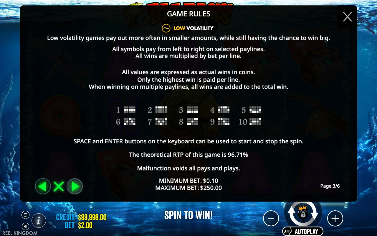 Game rules, page 3 — Big Bass Bonanza