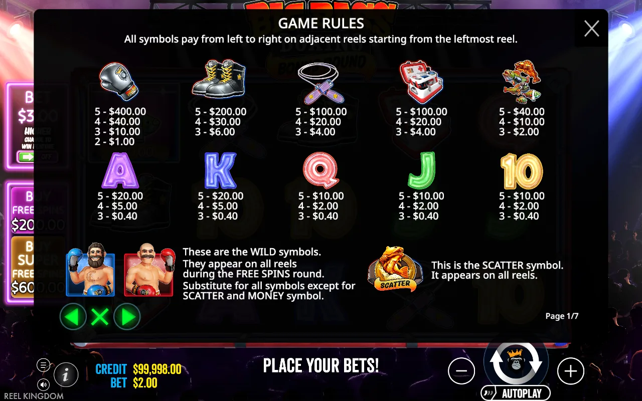 Game rules, page 1 — Big Bass — Boxing Bonus Round