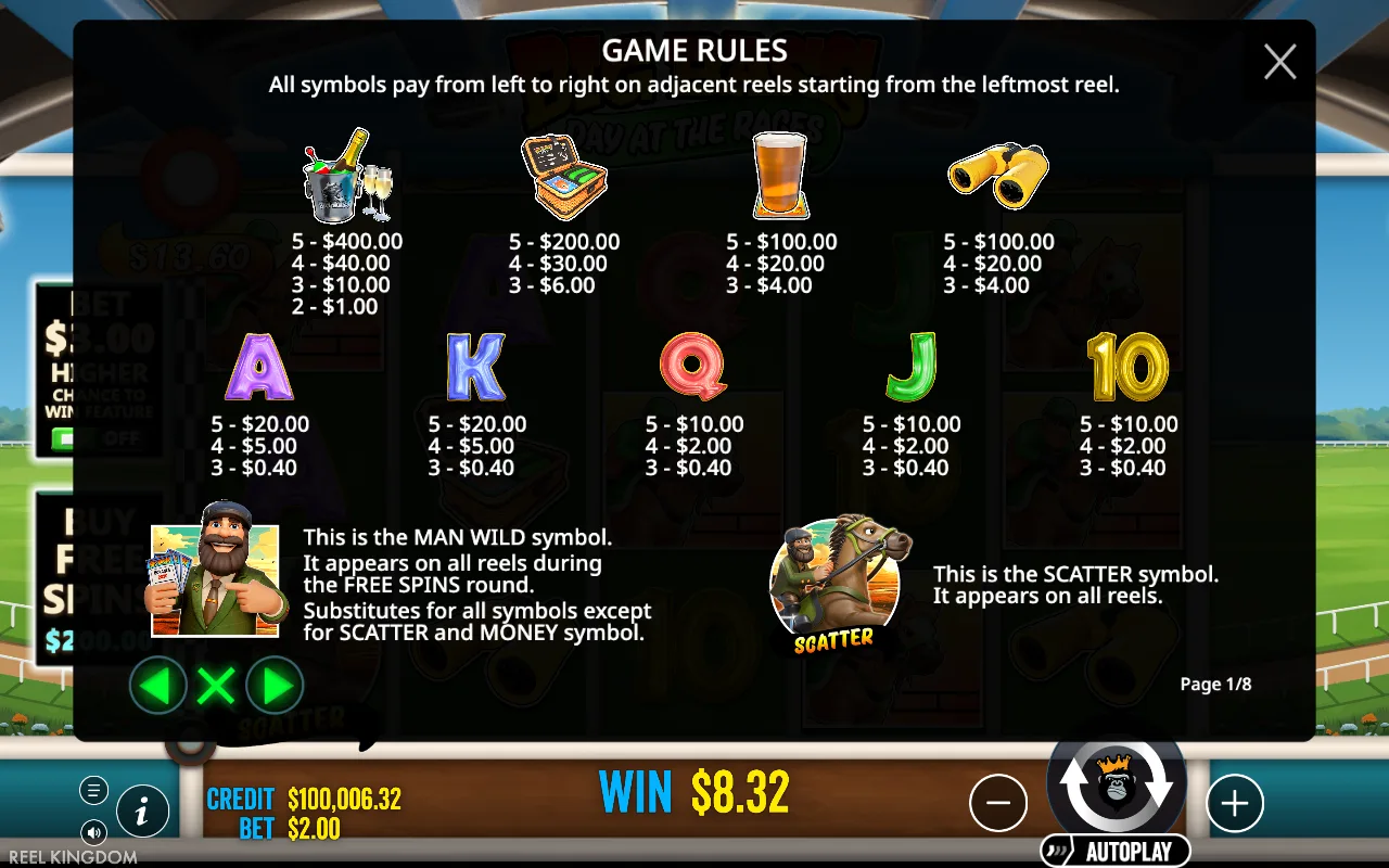 Game rules, page 1 — Big Bass Day at the Races