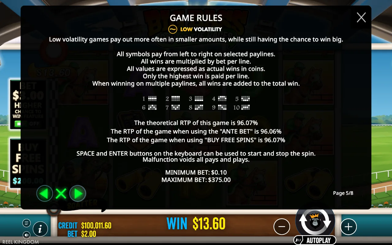 Game rules, page 5 — Big Bass Day at the Races