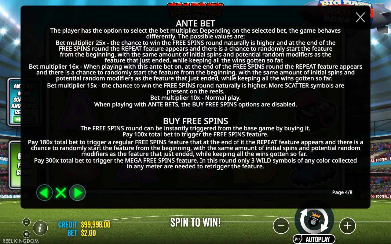 Ante bet — Big Bass Football Bonanza