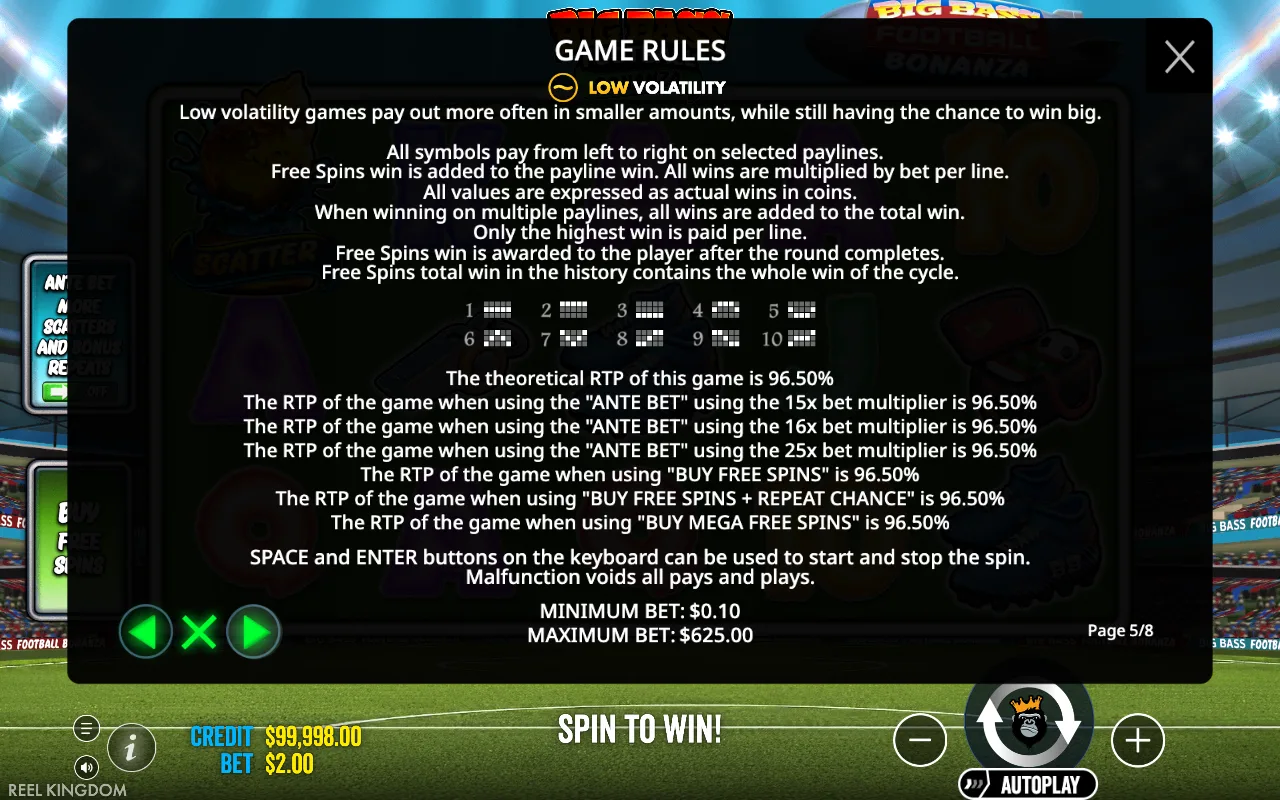Game rules, page 5 — Big Bass Football Bonanza