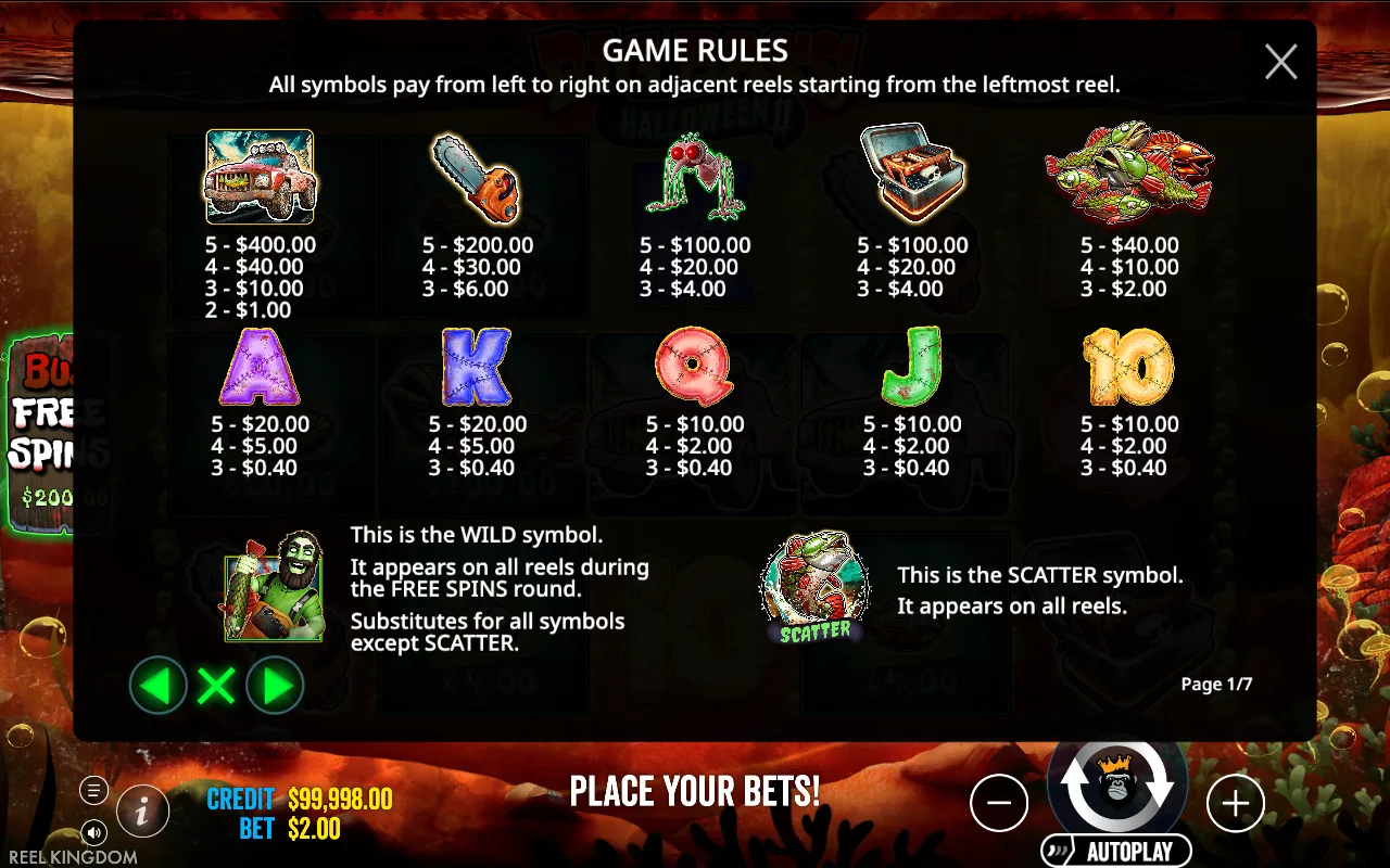 Game rules, page 1 — Big Bass Halloween 2