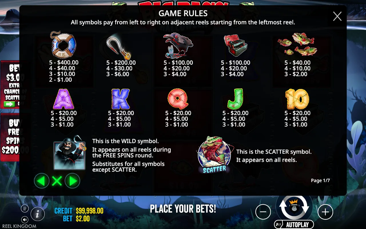 Game rules, page 1 — Big Bass Halloween