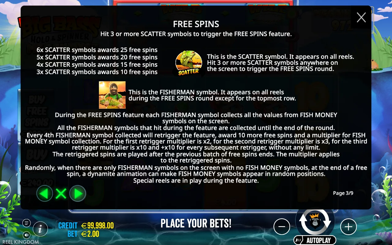 Free spins — Big Bass Hold & Spinner Megaways