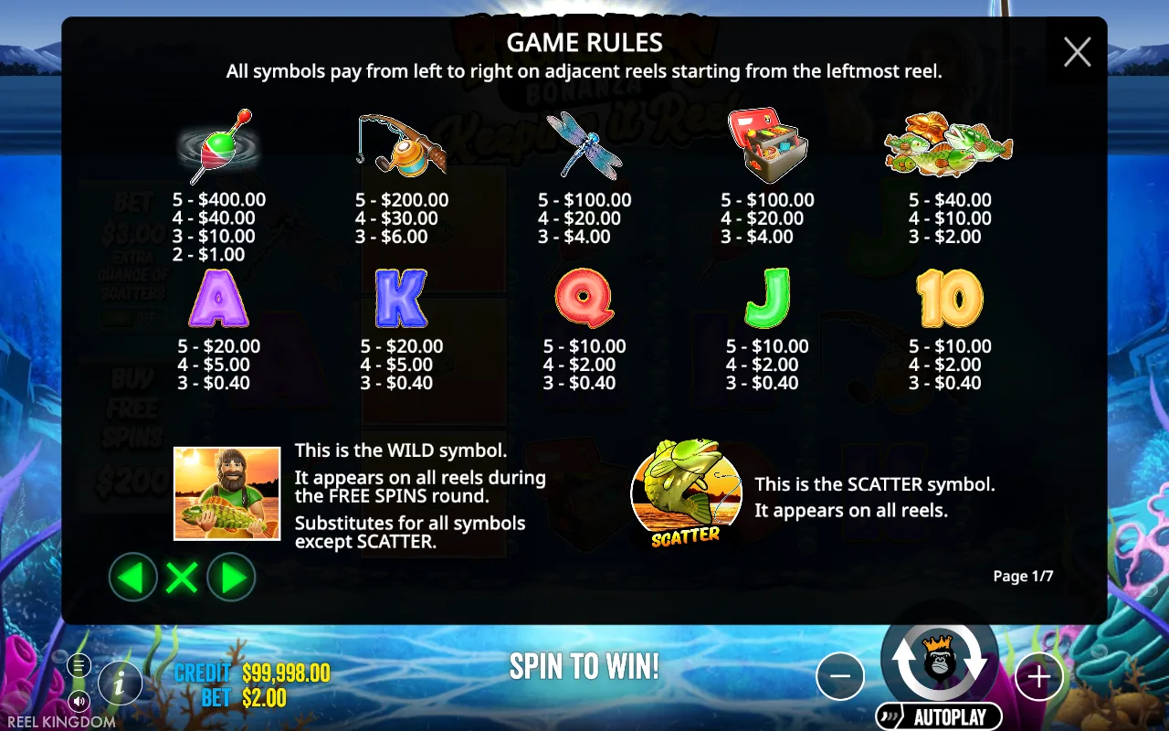 Game rules, page 1 — Big Bass — Keeping it Reel
