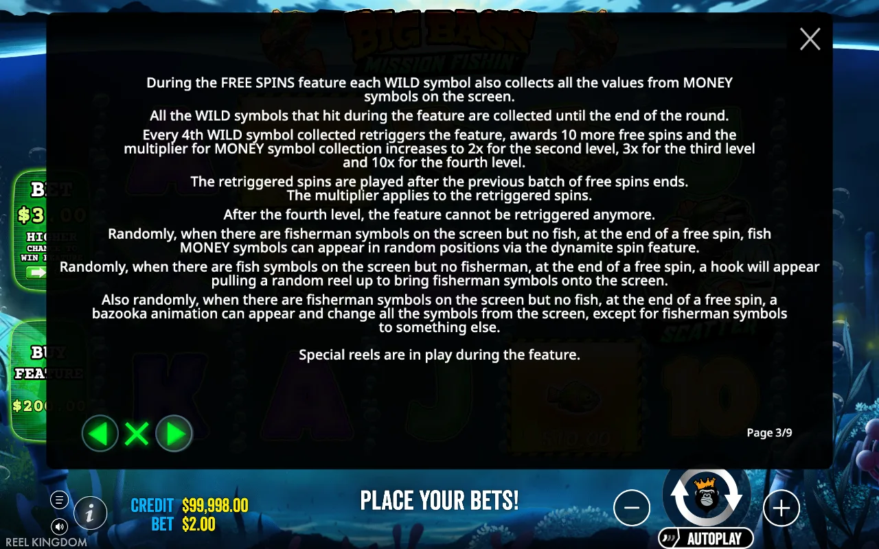 Game rules, page 3 — Big Bass Mission Fishin