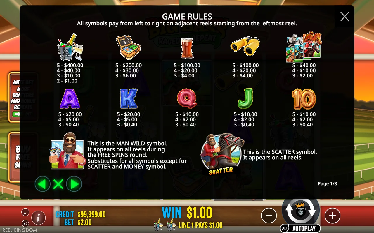 Game rules, page 1 — Big Bass Raceday Repeat