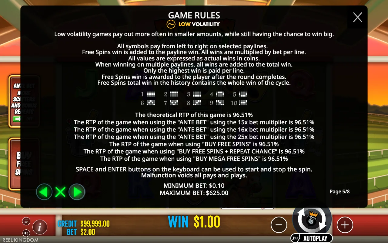 Game rules, page 5 — Big Bass Raceday Repeat