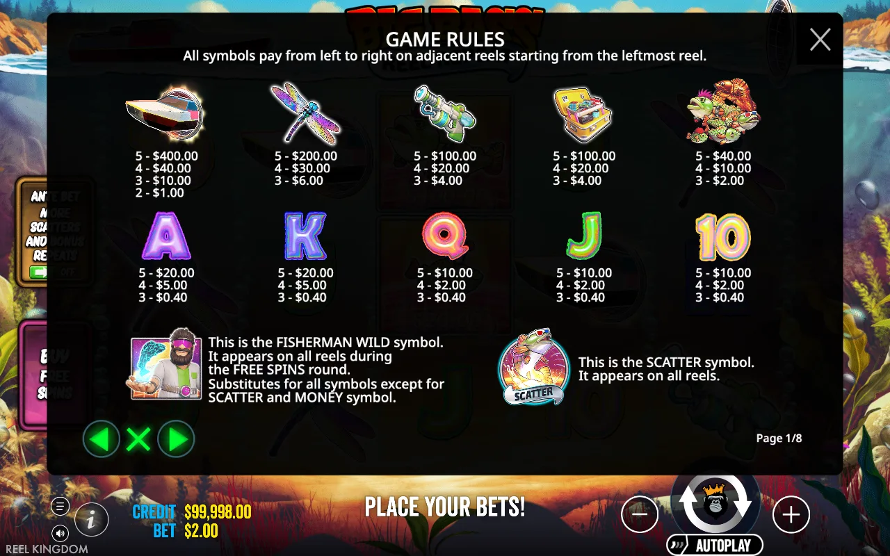 Game rules, page 1 — Big Bass Reel Repeat