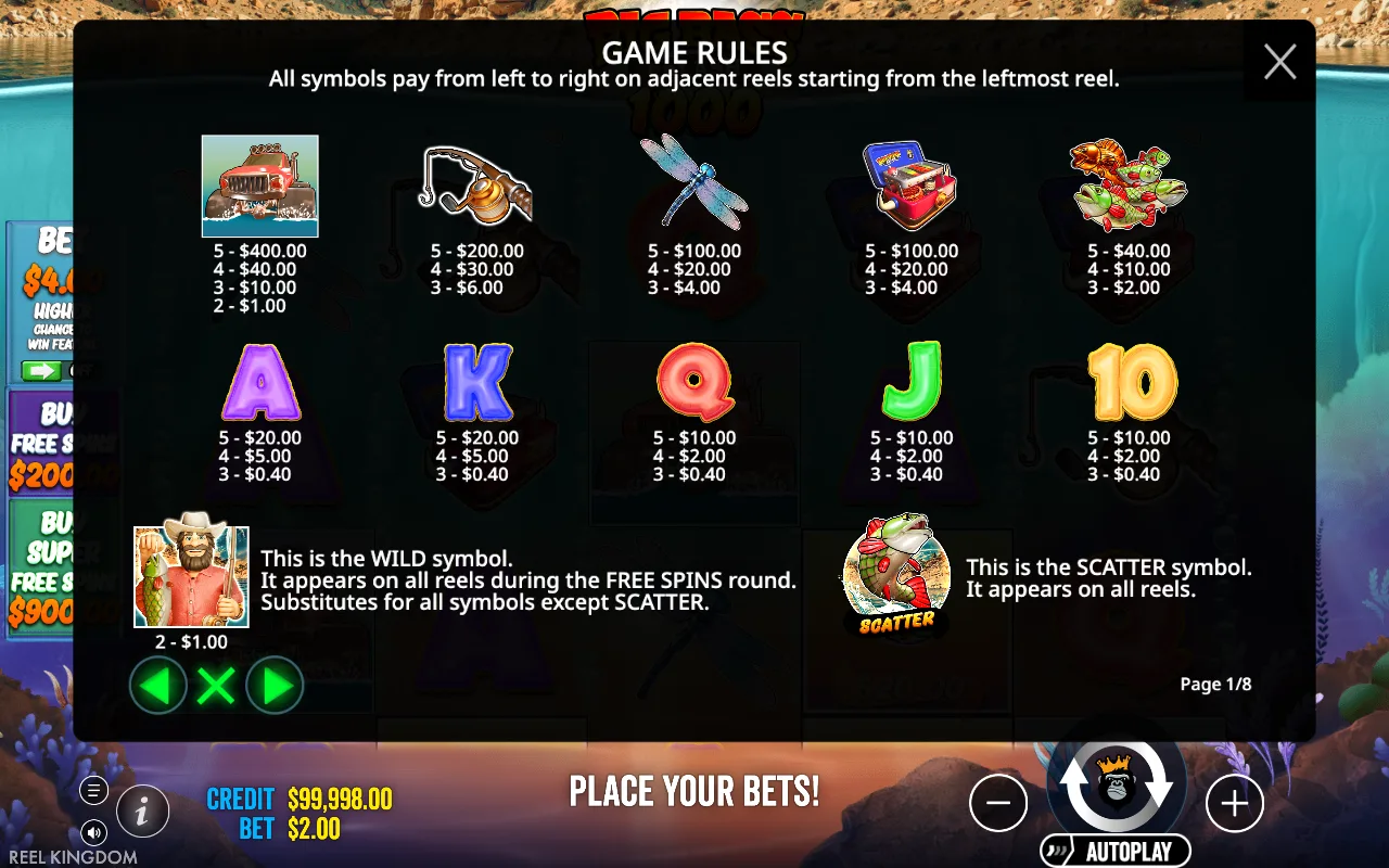 Game rules, page 1 — Big Bass Splash 1000