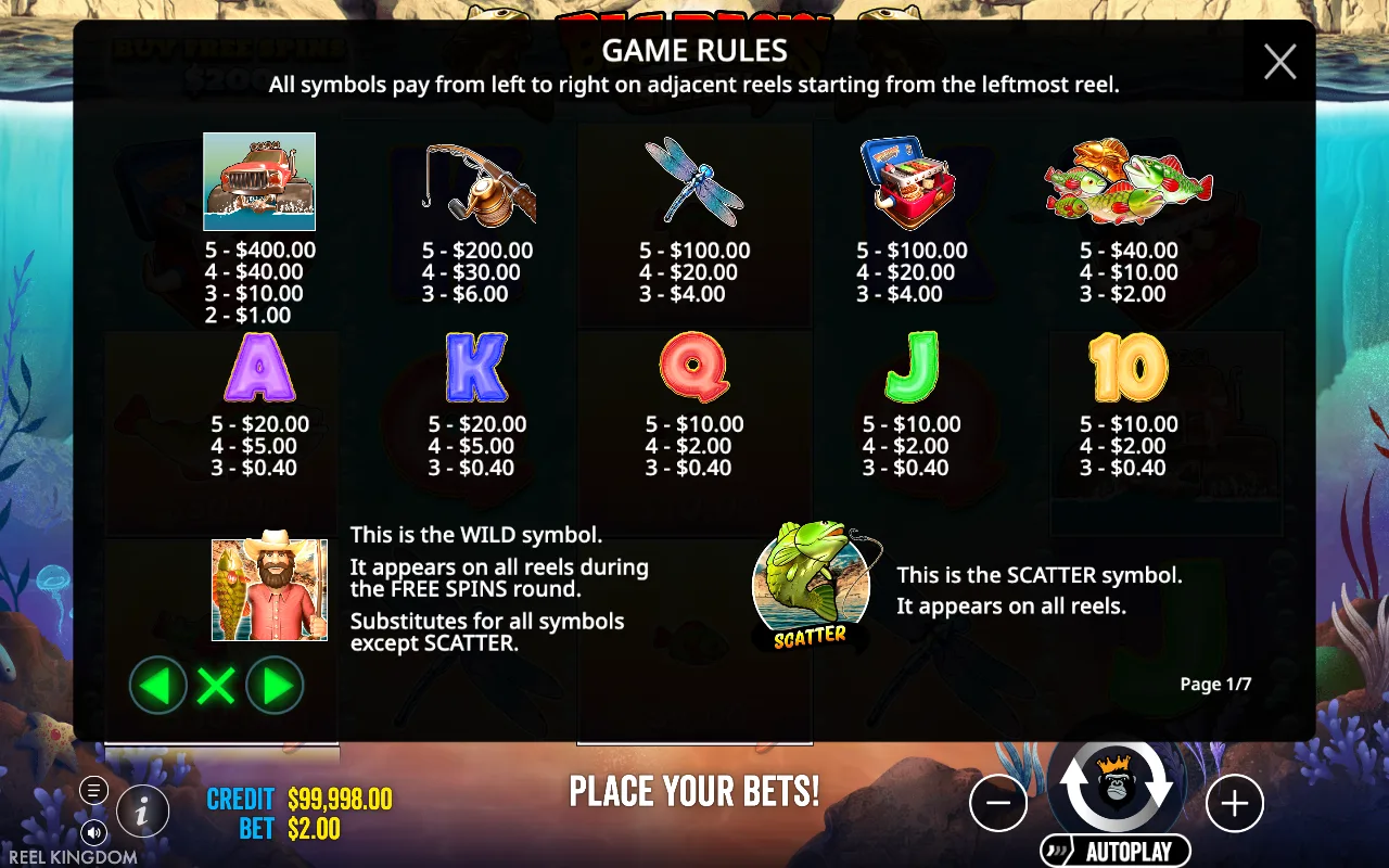 Game rules, page 1 — Big Bass Splash