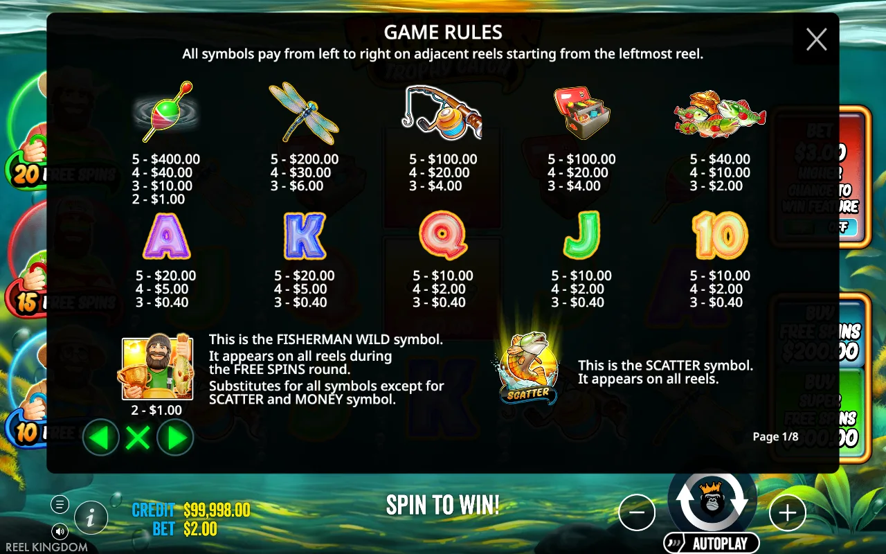 Game rules, page 1 — Big Bass Trophy Catch