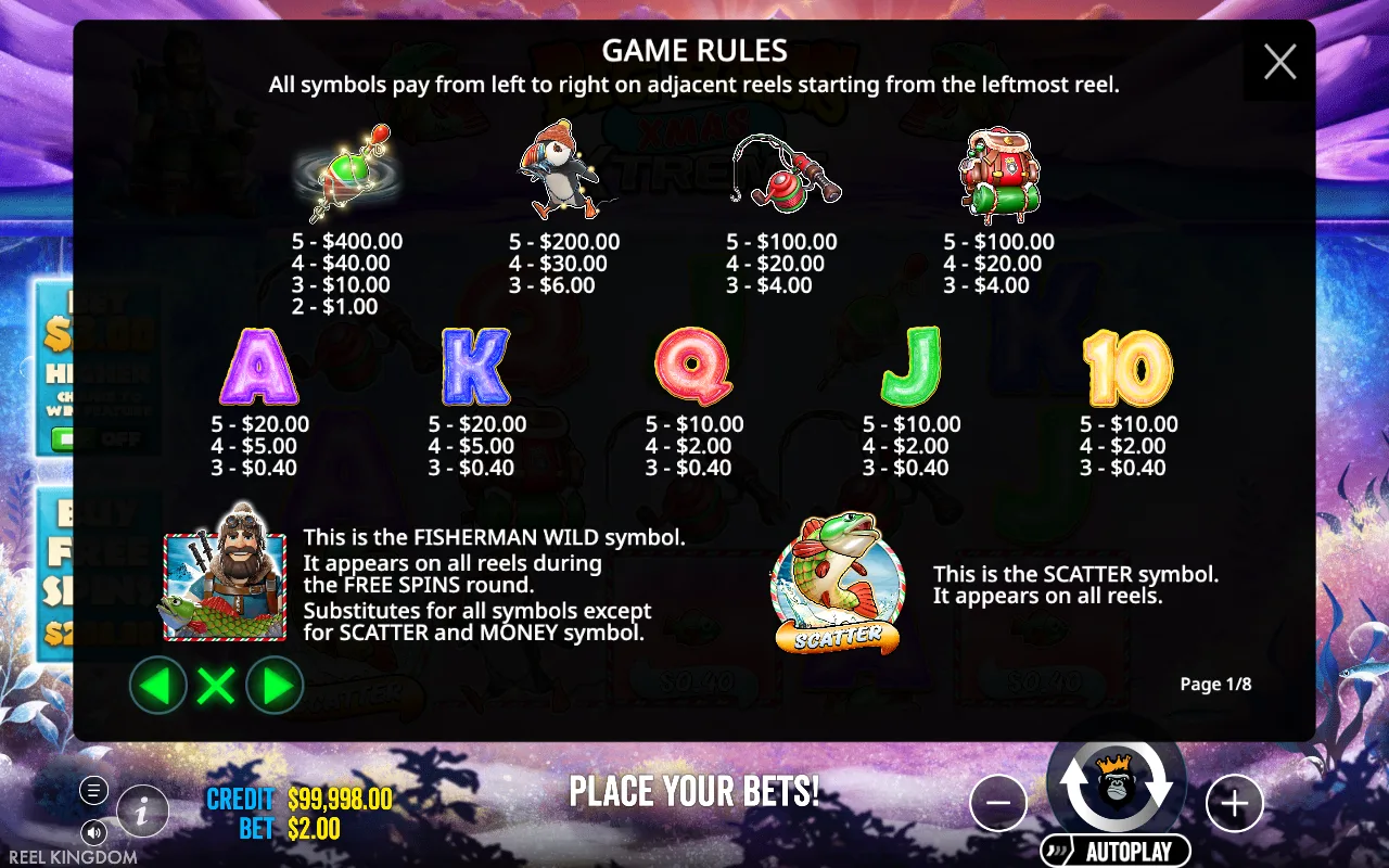 Game rules, page 1 — Big Bass Xmas Extreme