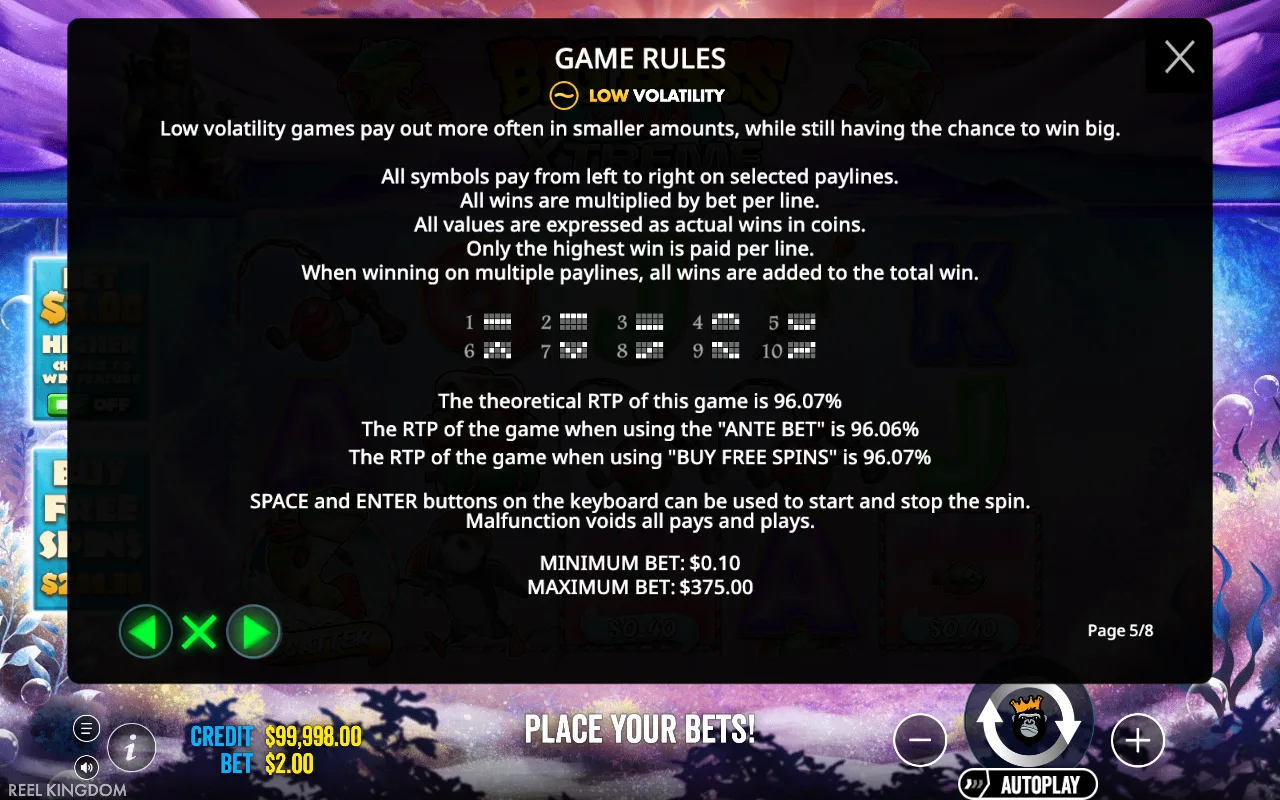 Game rules, page 5 — Big Bass Xmas Extreme