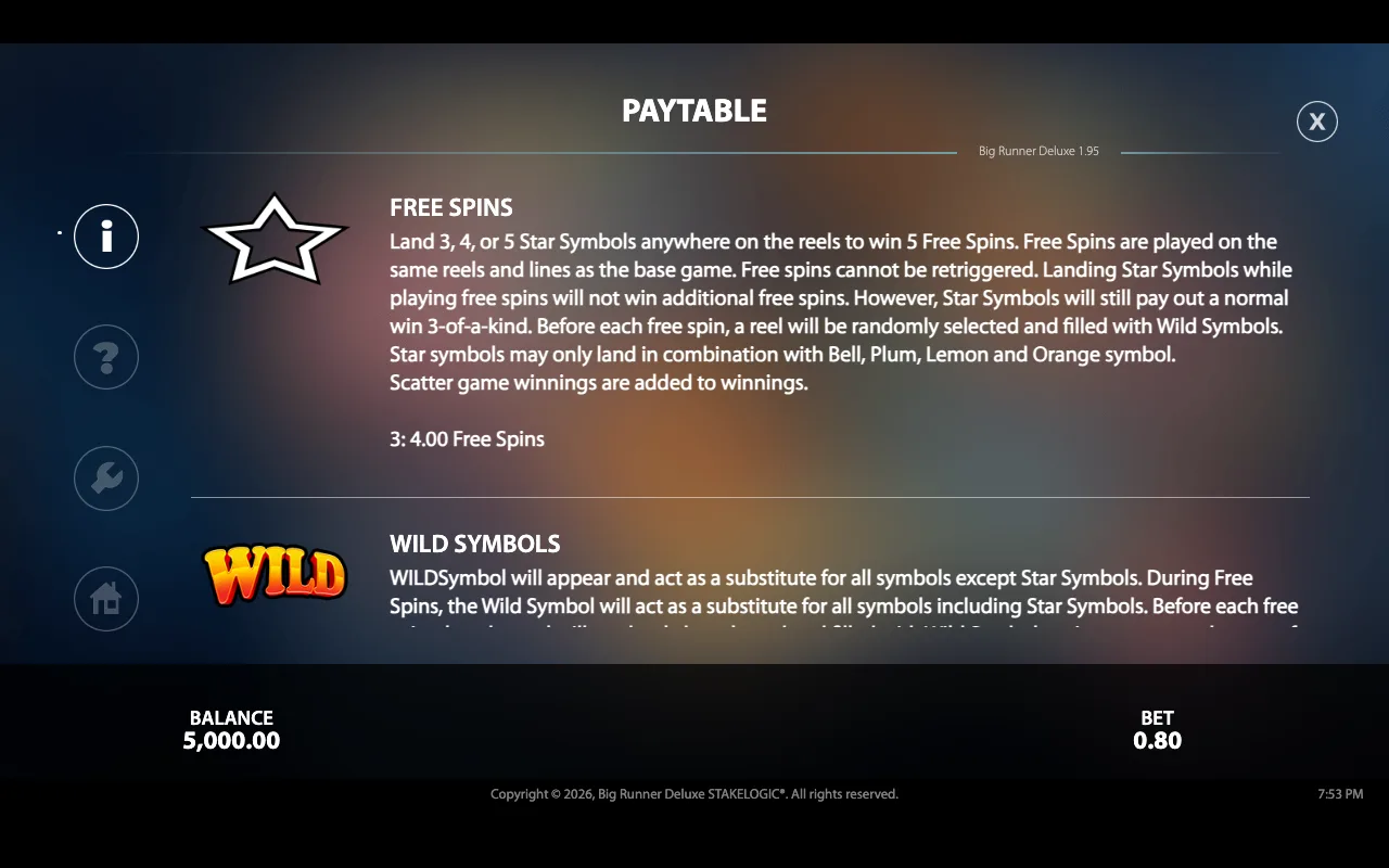 Paytable — Big Runner Deluxe
