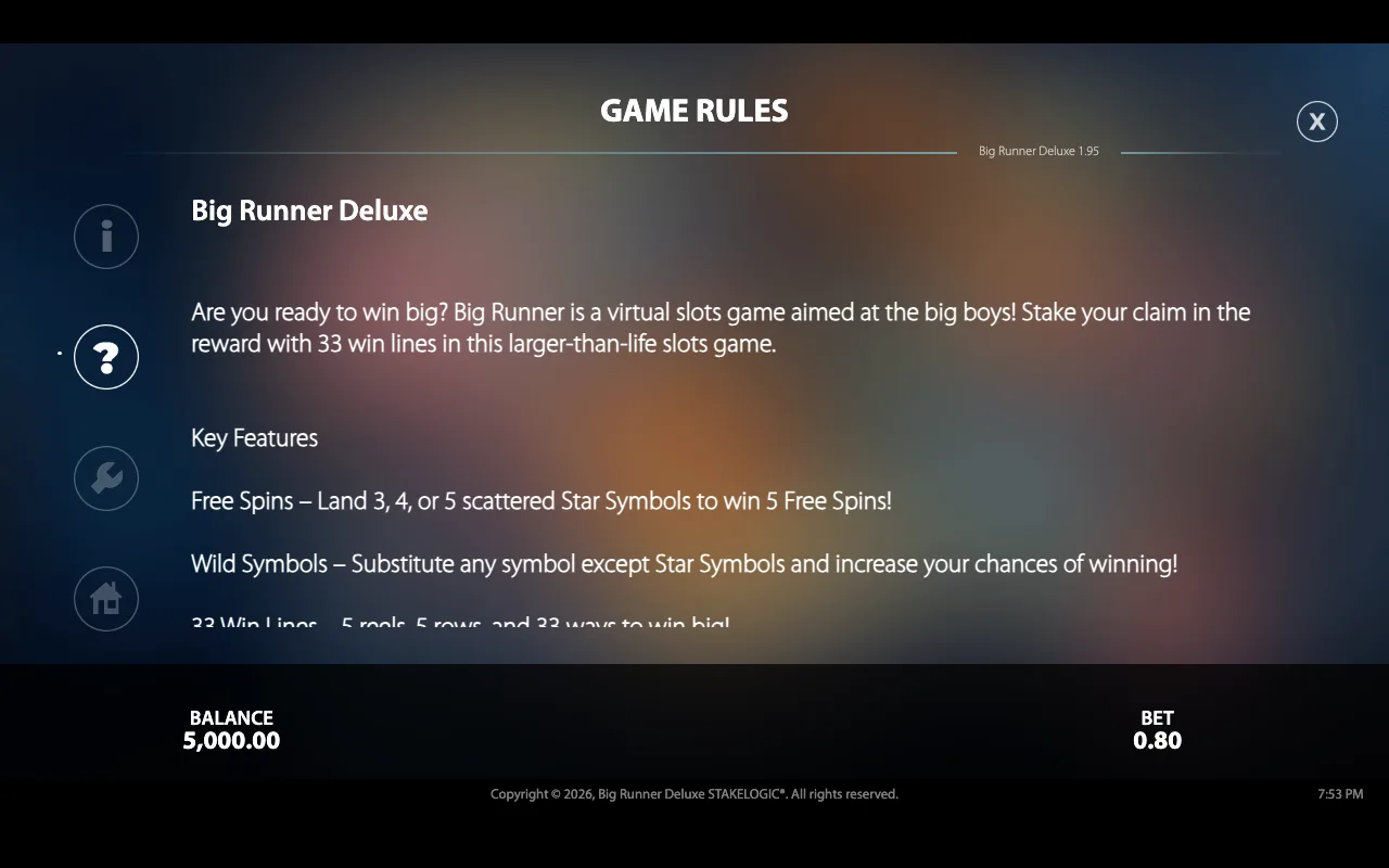 Game rules — Big Runner Deluxe