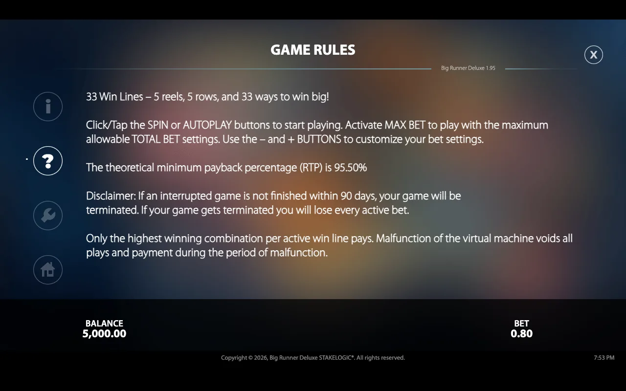 Game rules — Big Runner Deluxe