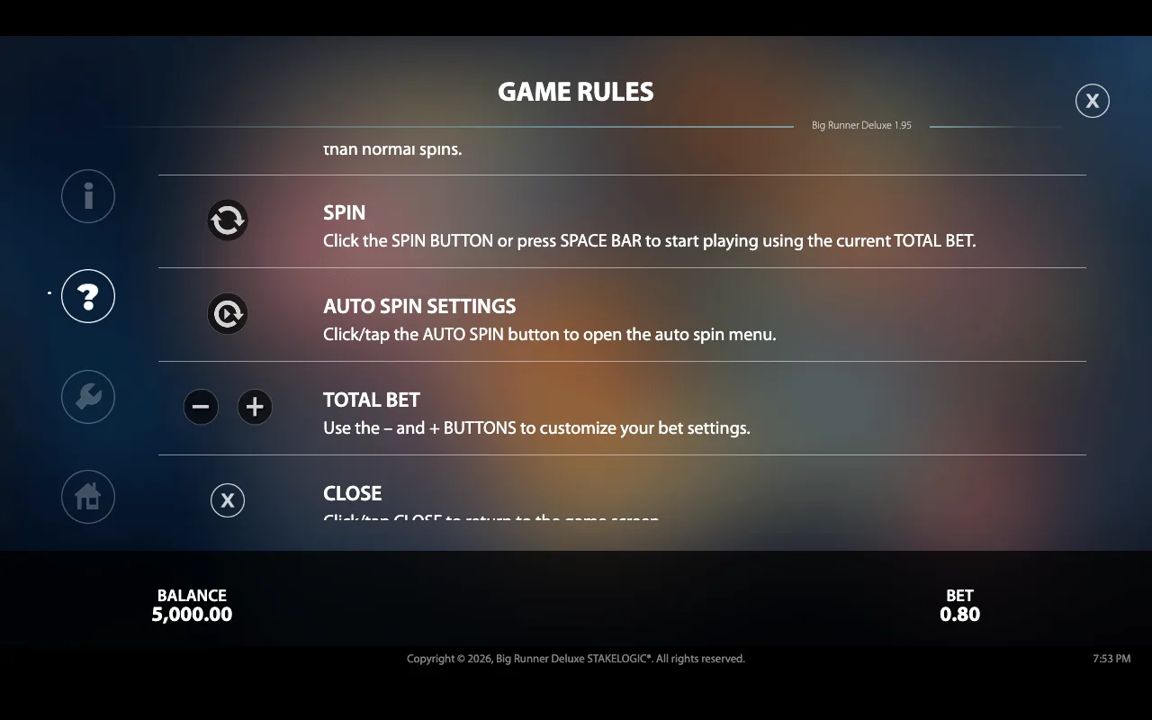 Game rules — Big Runner Deluxe