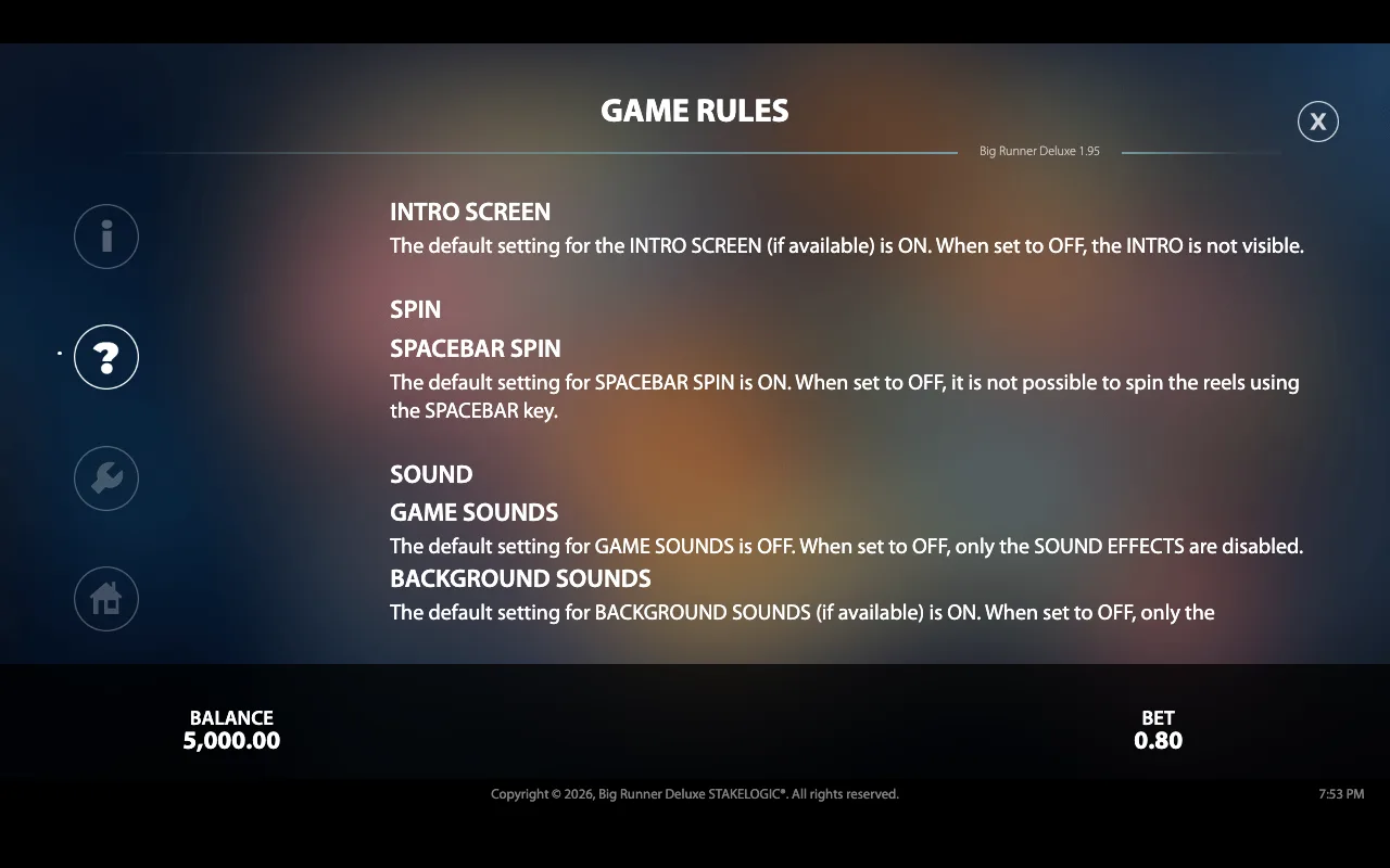 Game rules — Big Runner Deluxe