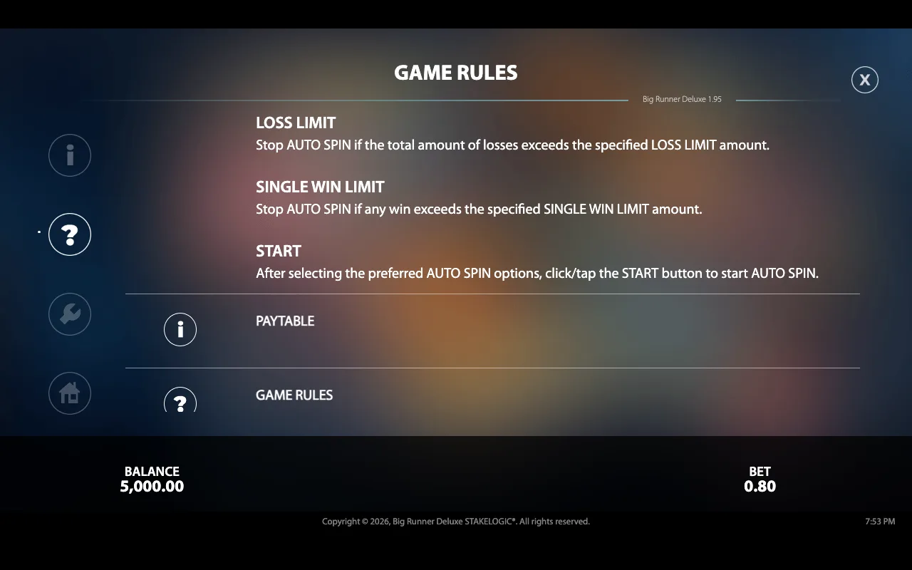 Game rules — Big Runner Deluxe