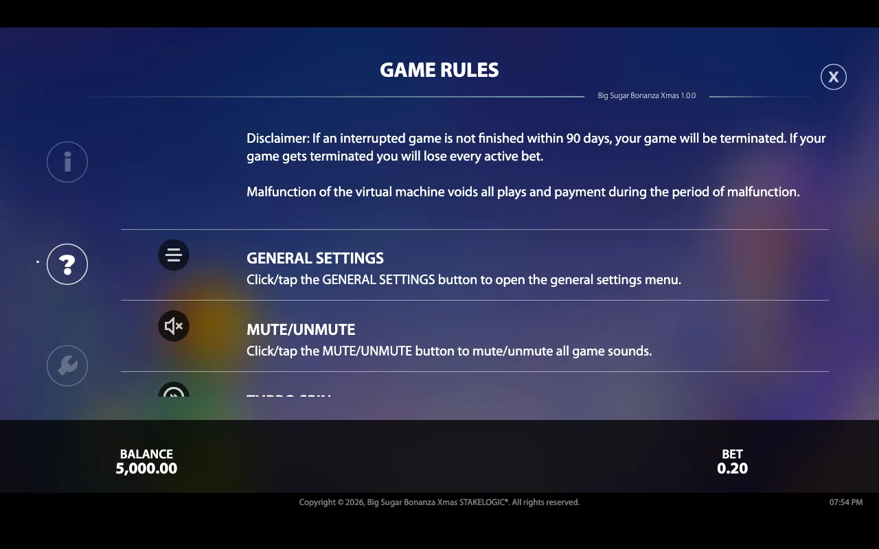Game rules — Big Sugar Bonanza Xmas