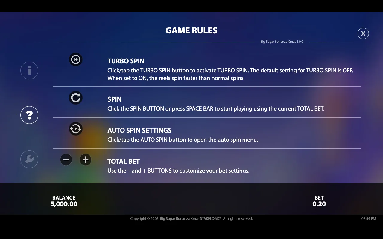 Game rules — Big Sugar Bonanza Xmas