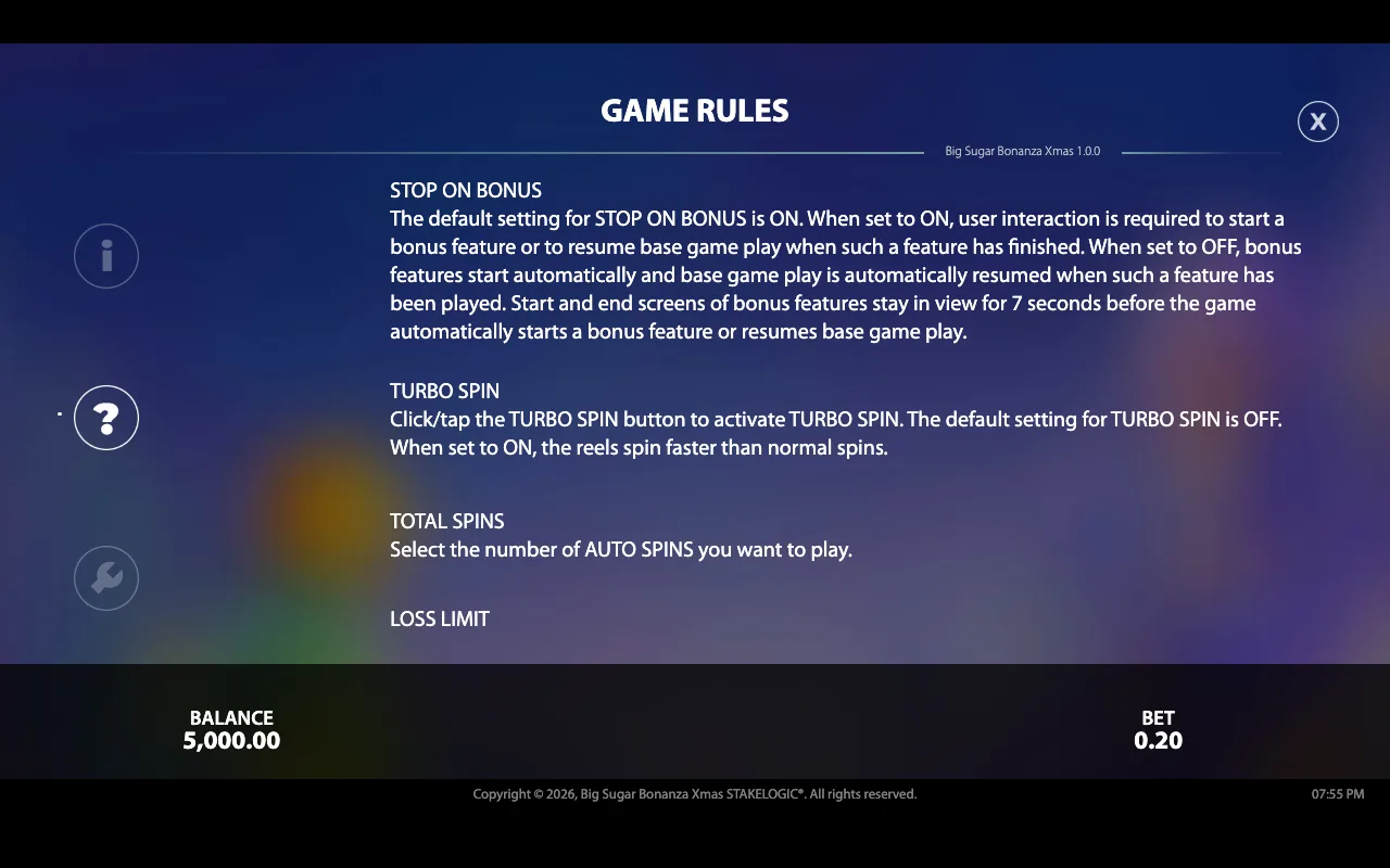 Game rules — Big Sugar Bonanza Xmas