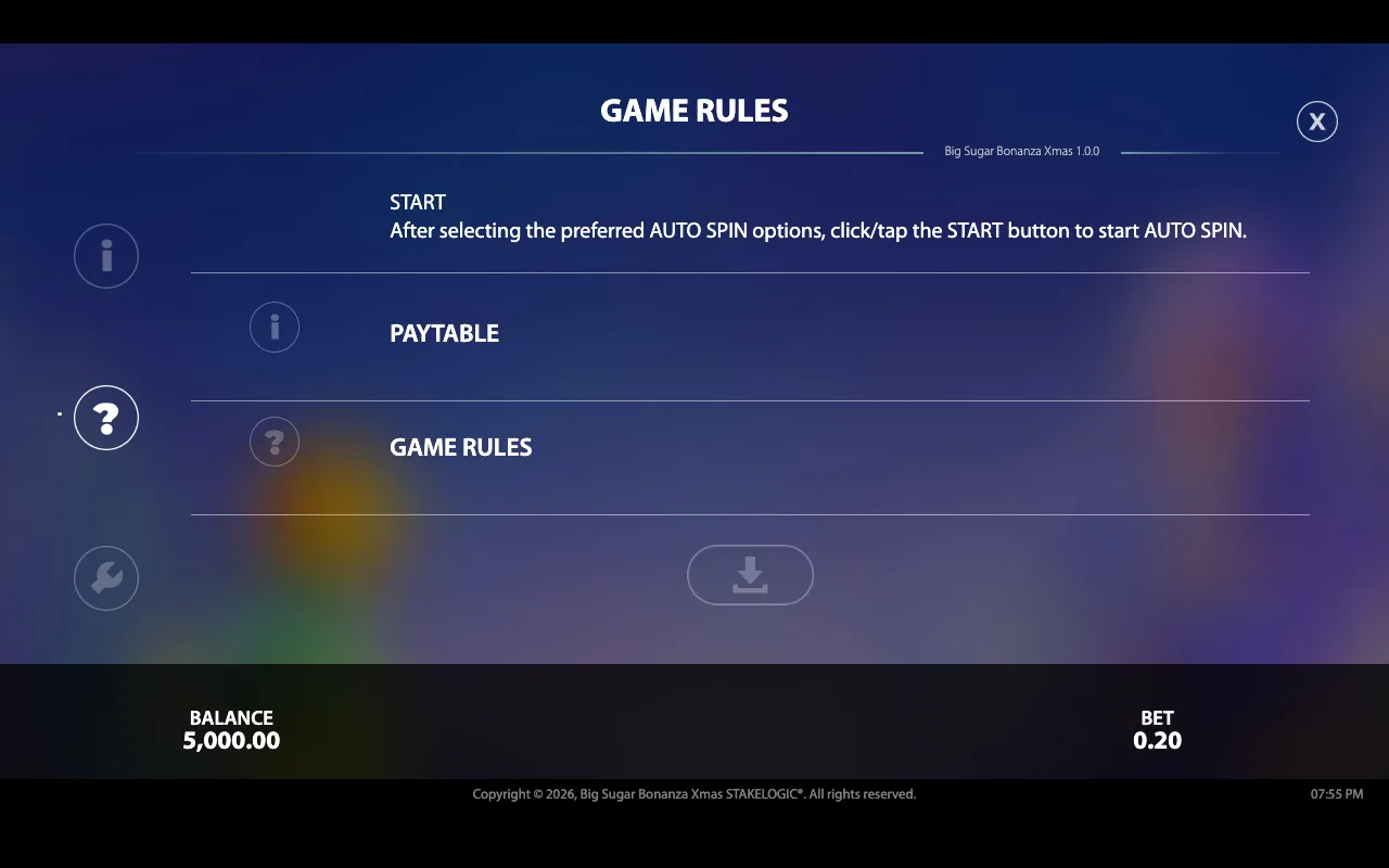 Game rules — Big Sugar Bonanza Xmas